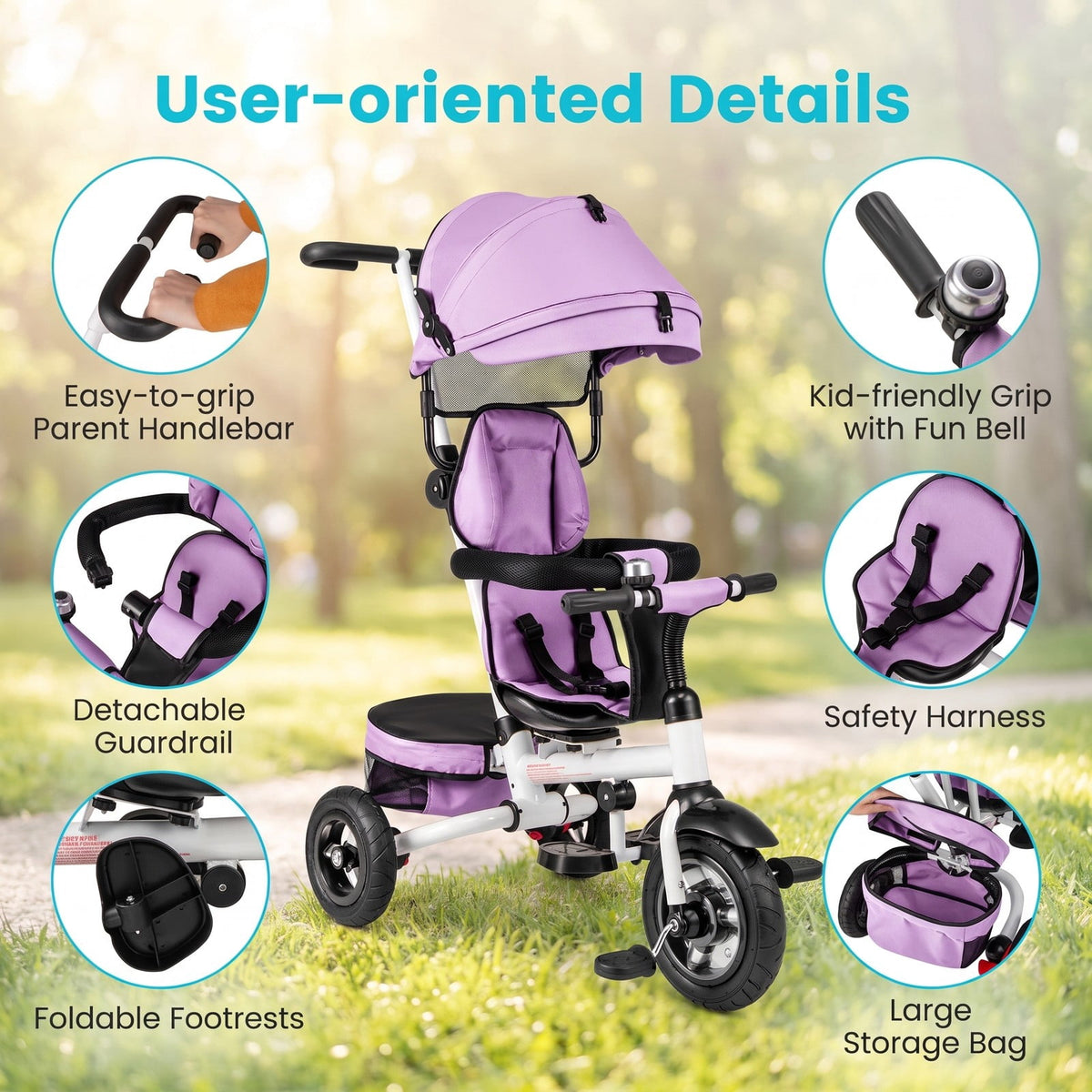 Airfind Folding Tricycle Baby Stroller with Reversible Seat and Adjustable Canopy, 55 lbs Capacity, Metal PP Linen Fabric Rubber Frame, Pink