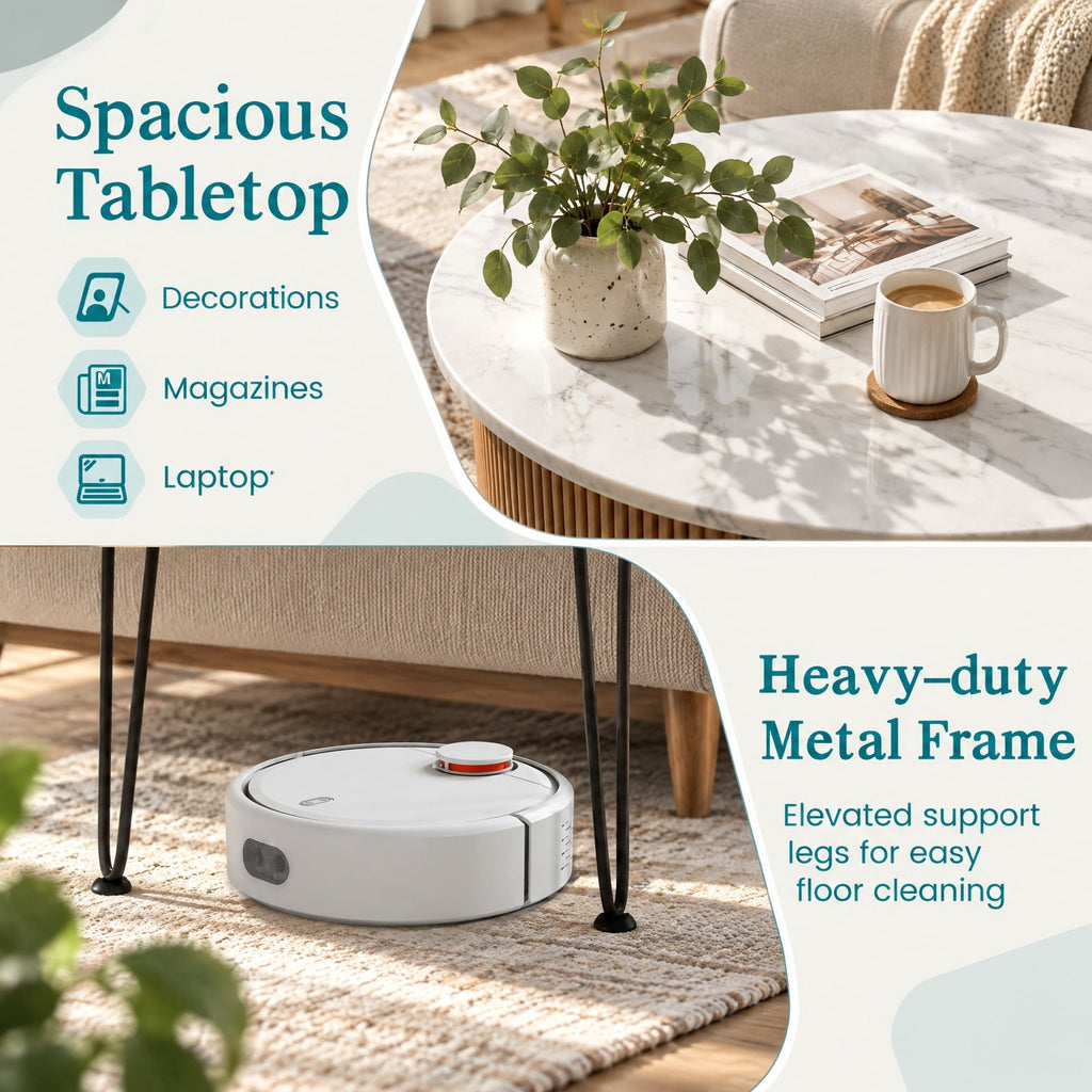 Airfind Round Coffee Table with Thickened Tabletop and Metal Tripod Legs, 23.5 x 23.5 x 18.5Weight Footprint, White