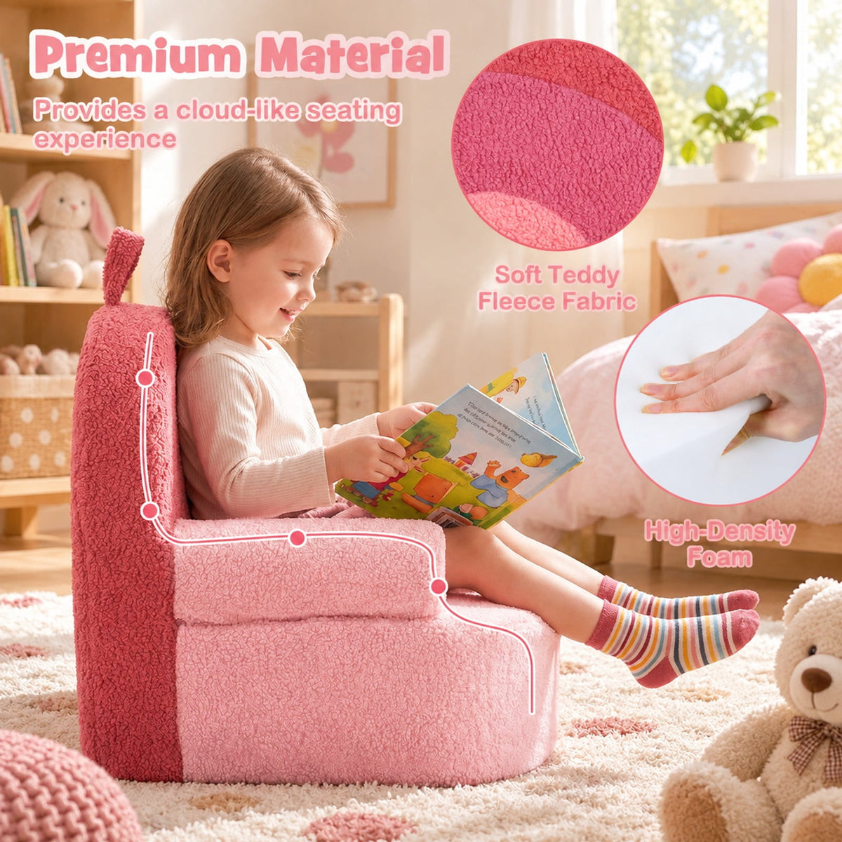 Airfind Kids Sofa Toddler Foam Couch with Soft Fleece Fabric Cover, Teddy Fleece Fabric Frame, for 3+ years old, 21.5in x 17.5in x 17.5in Footprint