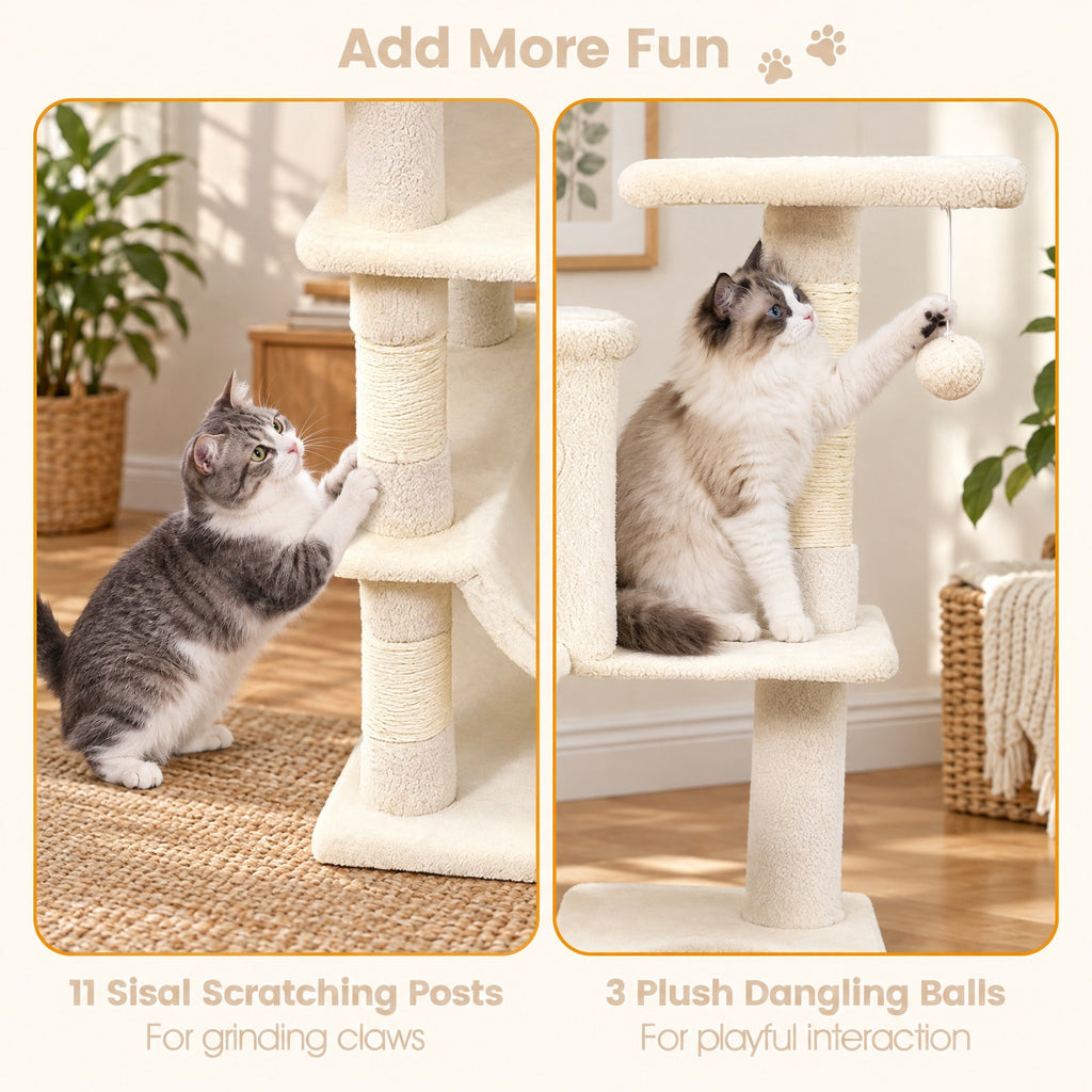 Airfind 66 Inch Tall Cat Tree Multi-Level Cat Tower with 2 Condos Sisal Scratching Posts, 33 lbs Capacity, Beige