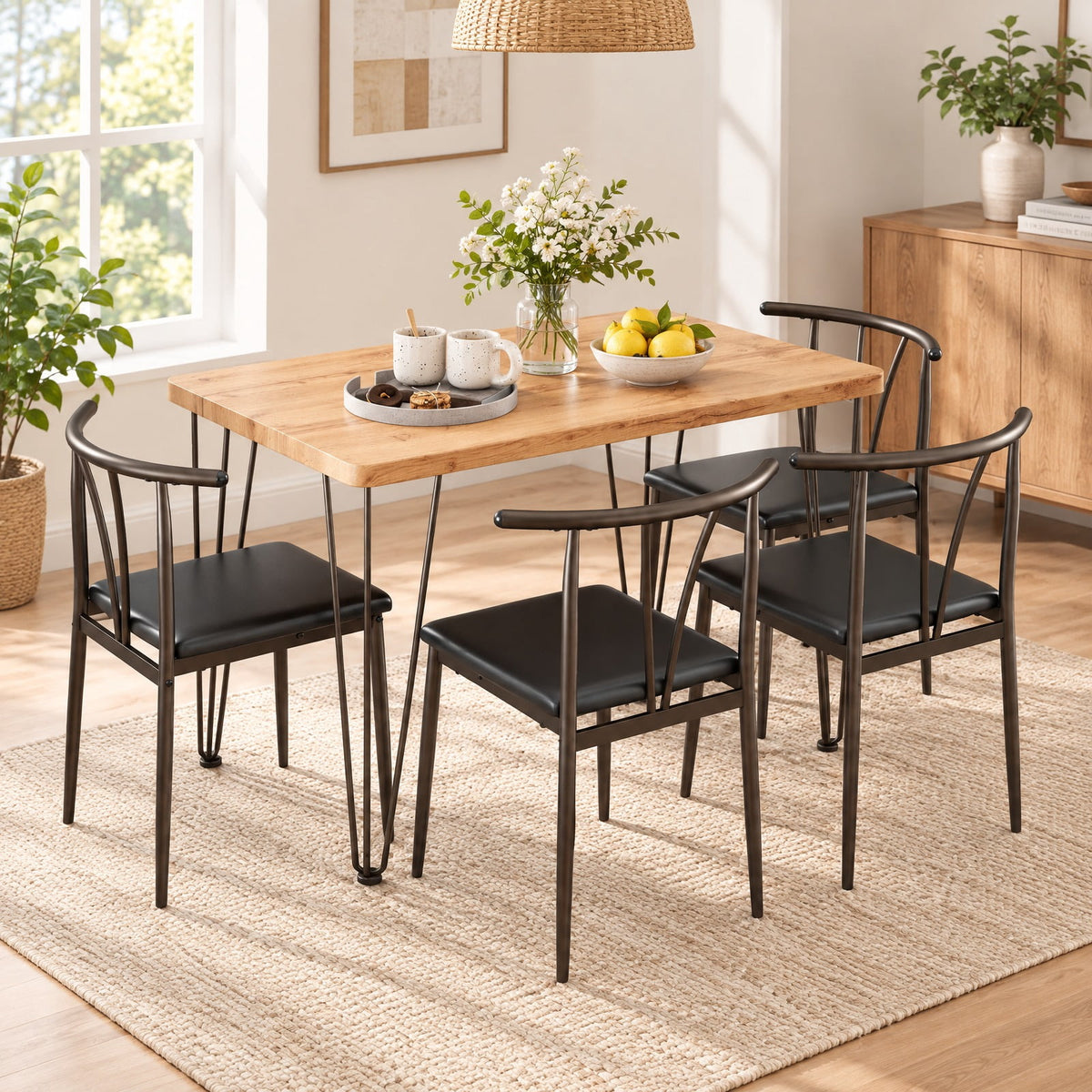 Airfind 5-Piece Space-saving Dining Table Set Industrial Rectangular Kitchen Table and 4 Armless Chairs, 220 lbs Capacity, Black
