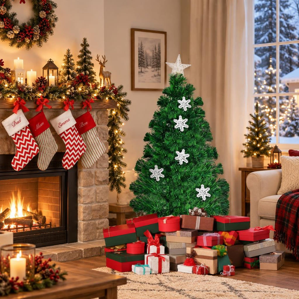 Airfind LED Optic Artificial Christmas Tree with Snowflakes-3 Feet, PVC Frame, 2.4 x 5 (Diameter x H) Height: 5 ft Weight: About 8 lbs Footprint