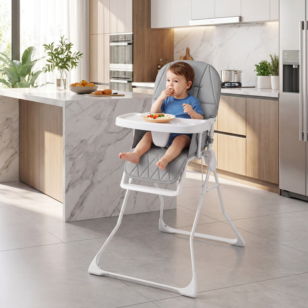 Airfind Easy Clean Compact Highchair with Removable Adjustable Tray and PU Seat Cushion, 33 lbs Capacity, PP Frame, for 6 months-3 years old, Gray