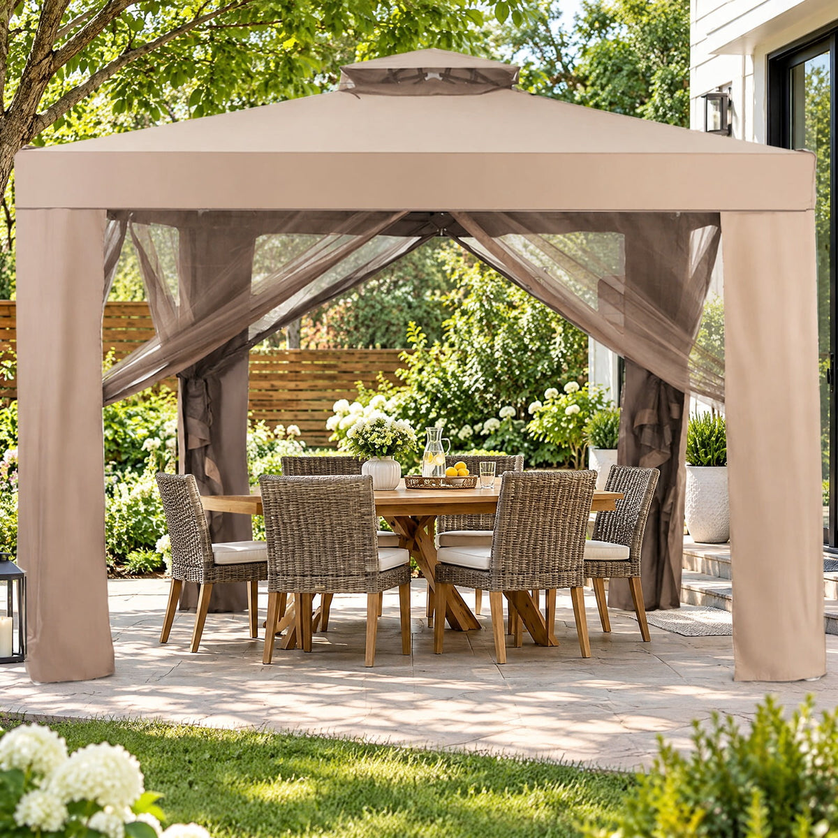 Airfind Canopy and Garden Structures Gazebo with Netting for Outdoors, Steel and polyester fabric Frame, Brown