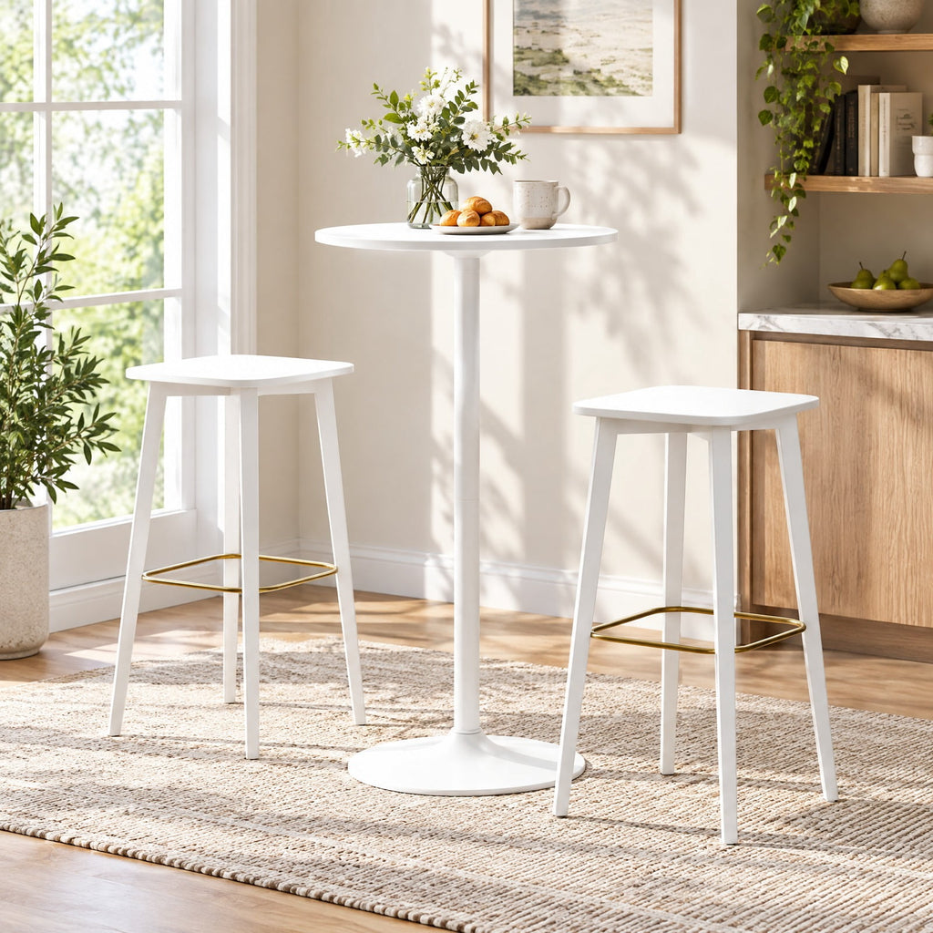 Airfind Round Bistro Table 40 Inch Bar Height Tall Coffee Cocktail Table, 120 Lbs Capacity, MDF Metal for Convenient Everyday Use, White