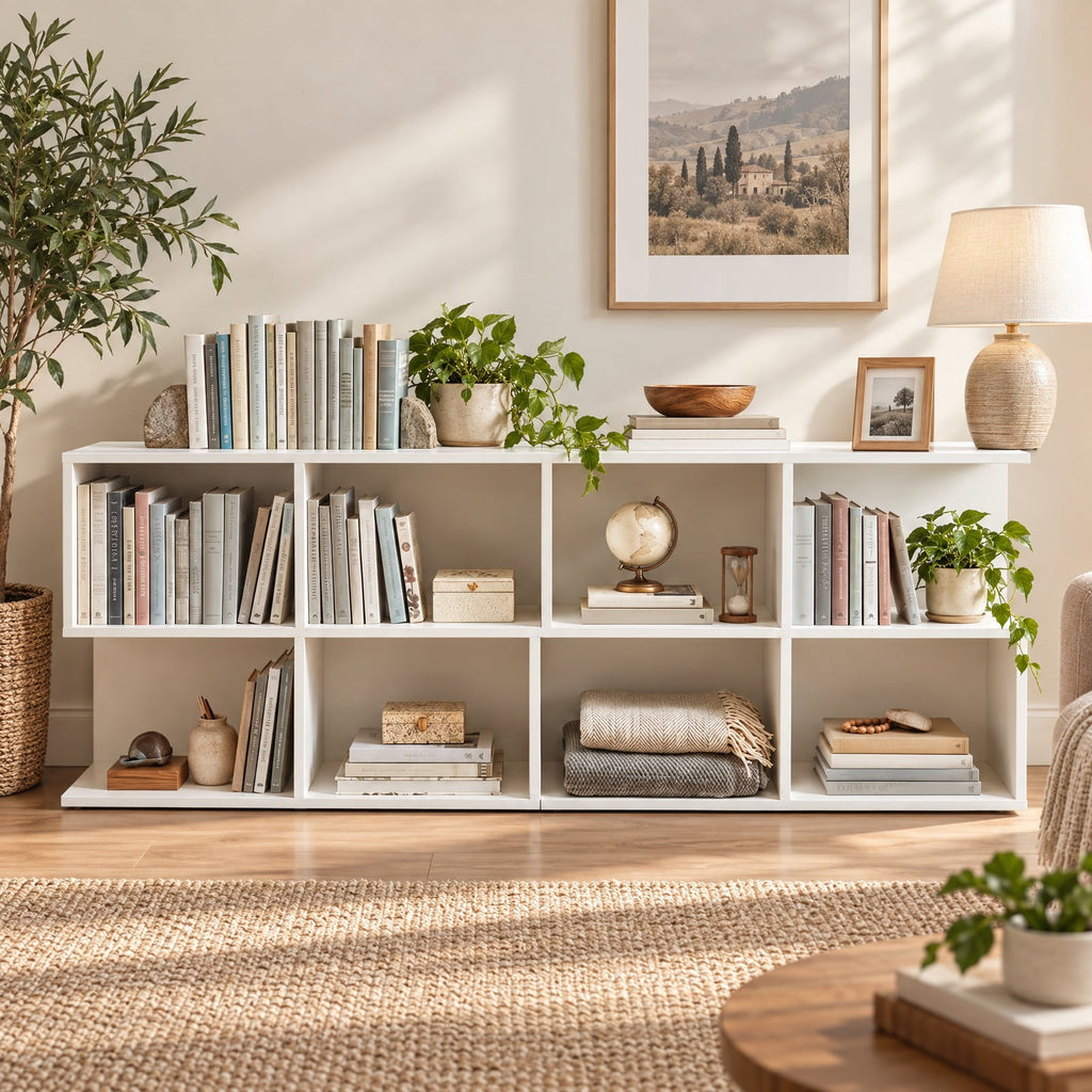 Airfind 3-Tier Modern S-shaped End Table with 4 Storage Cubes, 88 lbs Capacity, Engineered Wood Frame, 24 x 11.5 x 17 Footprint, White