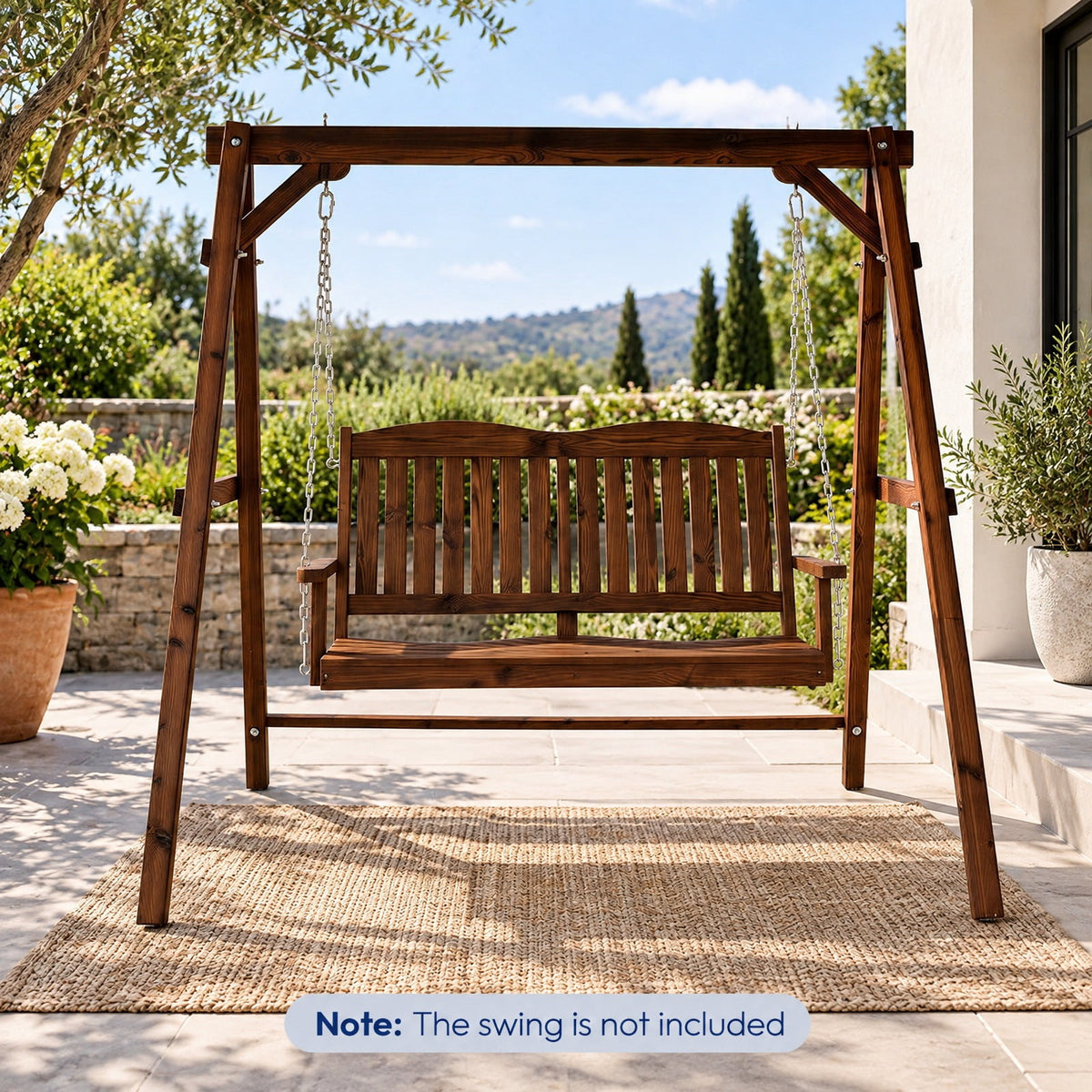 Airfind Heavy-Duty Carbonized Fir Wood Swing Frame with Reinforced Bars and 2 Hanging Rings, 880 lbs Capacity, Fir Wood Metal Frame, Brown