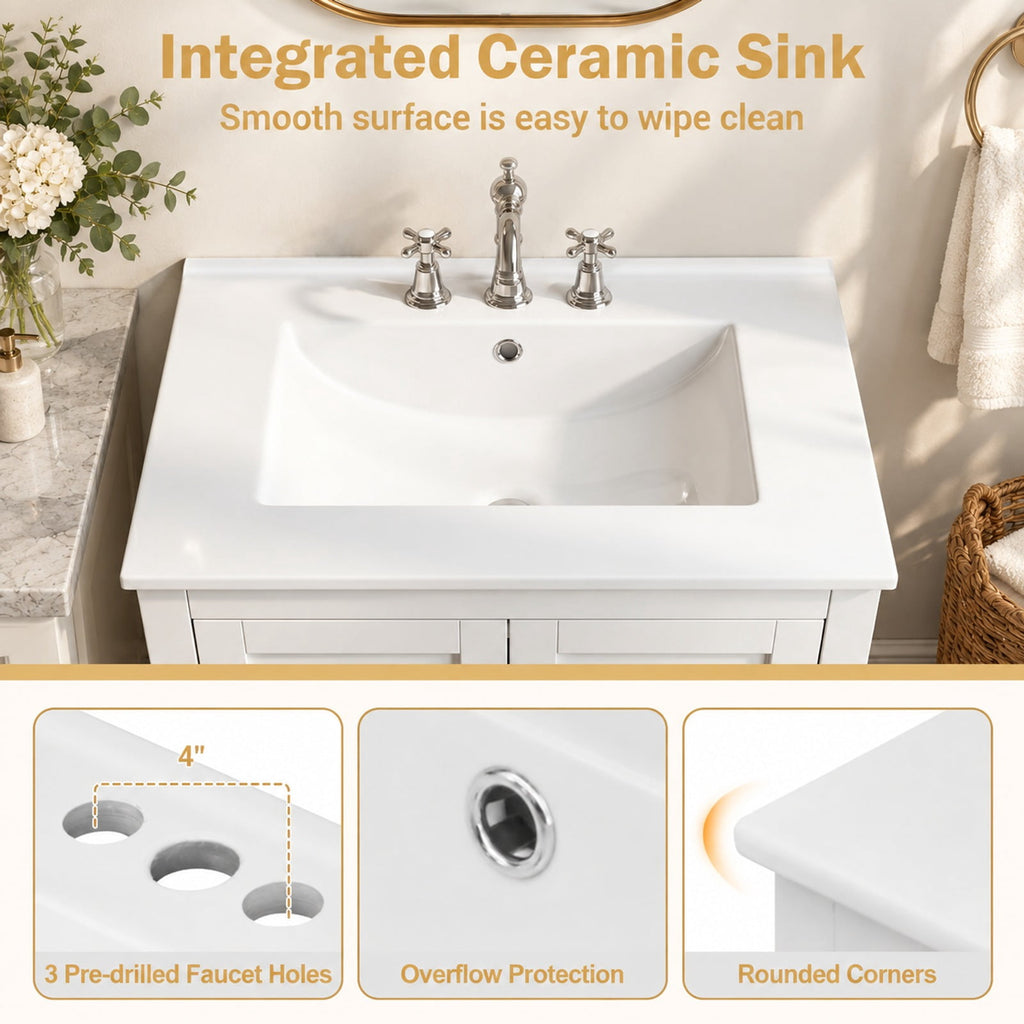 Airfind 24.5 Modern Bathroom Vanity with Sink 2 Doors and Drawer, 24.5 x 18.5 x 34Sink Footprint, White