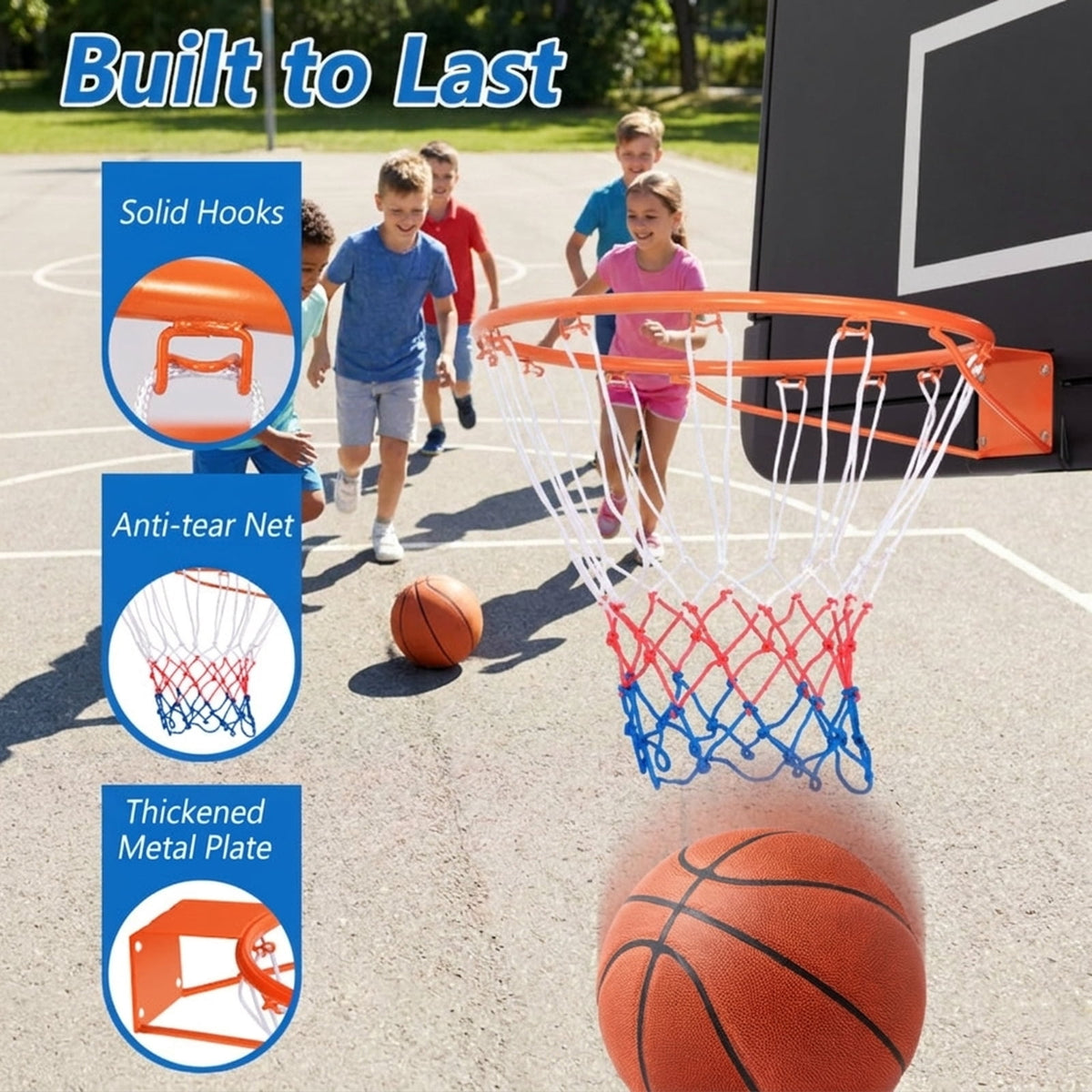Airfind 15 Inch Replacement Basketball Rim with All-Weather Net and Heavy-Duty Powder-Coated Steel Frame for Youth Backboard Hoop Repair and Basketball Goal Restoration, Orange