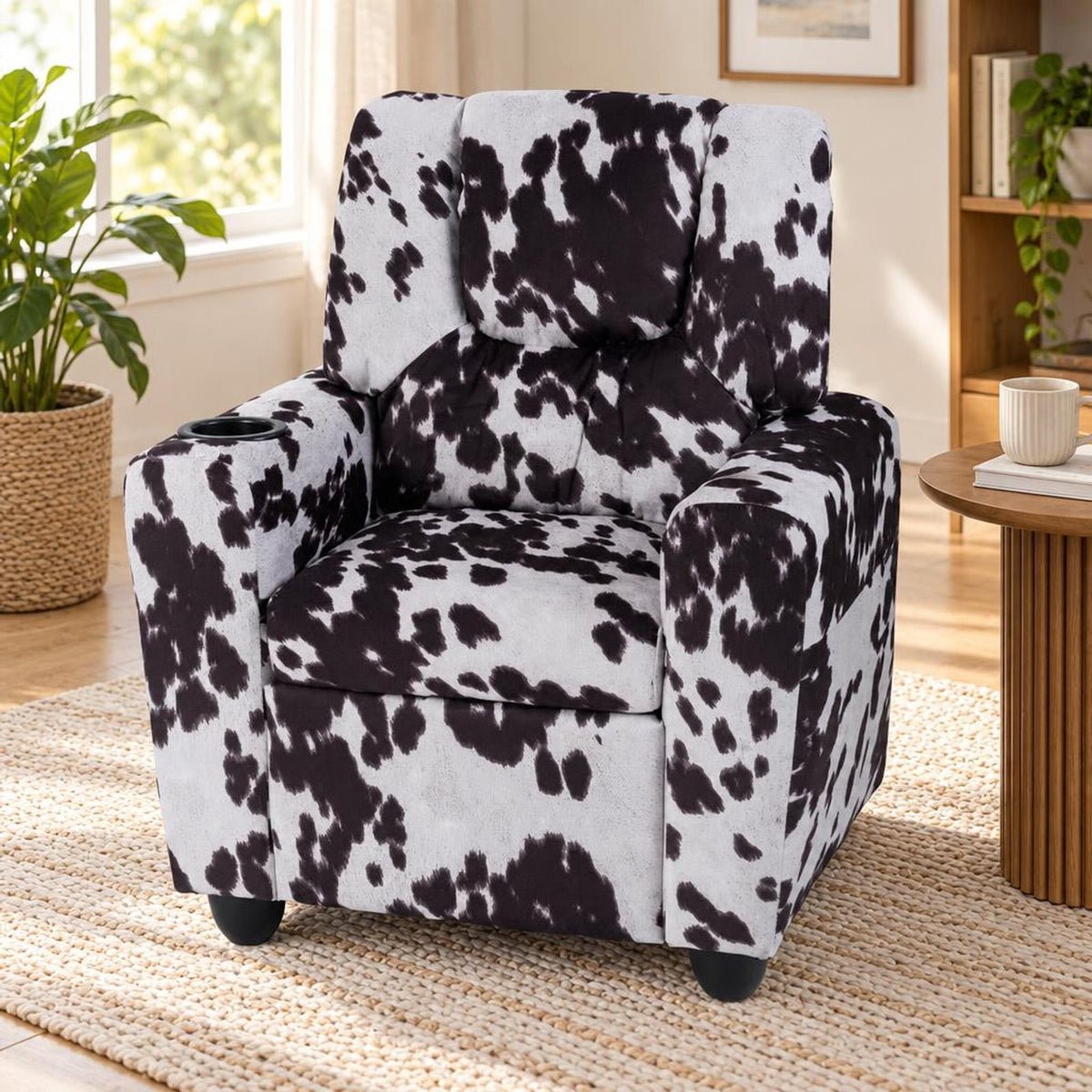 Airfind Kids Recliner Chair Push Back Toddler Reclining Armchair with Cup Holder, 150 lbs Capacity, Wood Frame, for 3+ years old, White