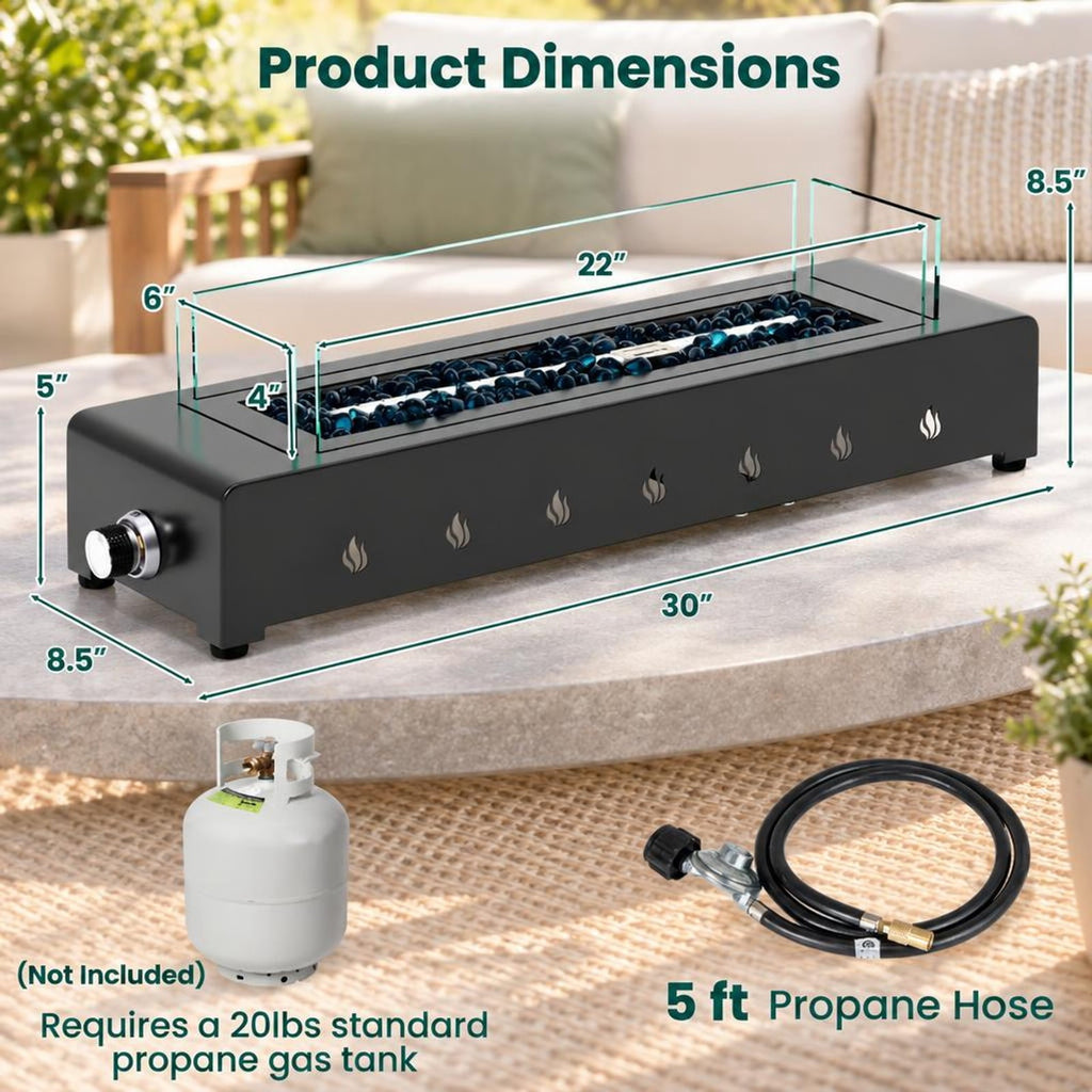 Airfind Portable Mini Fireplace with Wind Guard and Stainless Steel Burner, Metal Tempered Glass PU Glass Frame, Black
