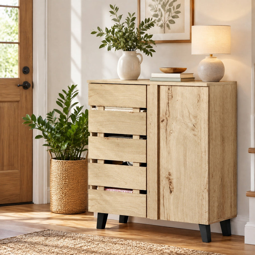 Airfind 4-Tier Shoe Cabinet 2-Door Storage Organizer with Louvered Door, 90 lbs Capacity, MDF Engineered Wood Frame, 31.5 x 13 x 34.5 Footprint
