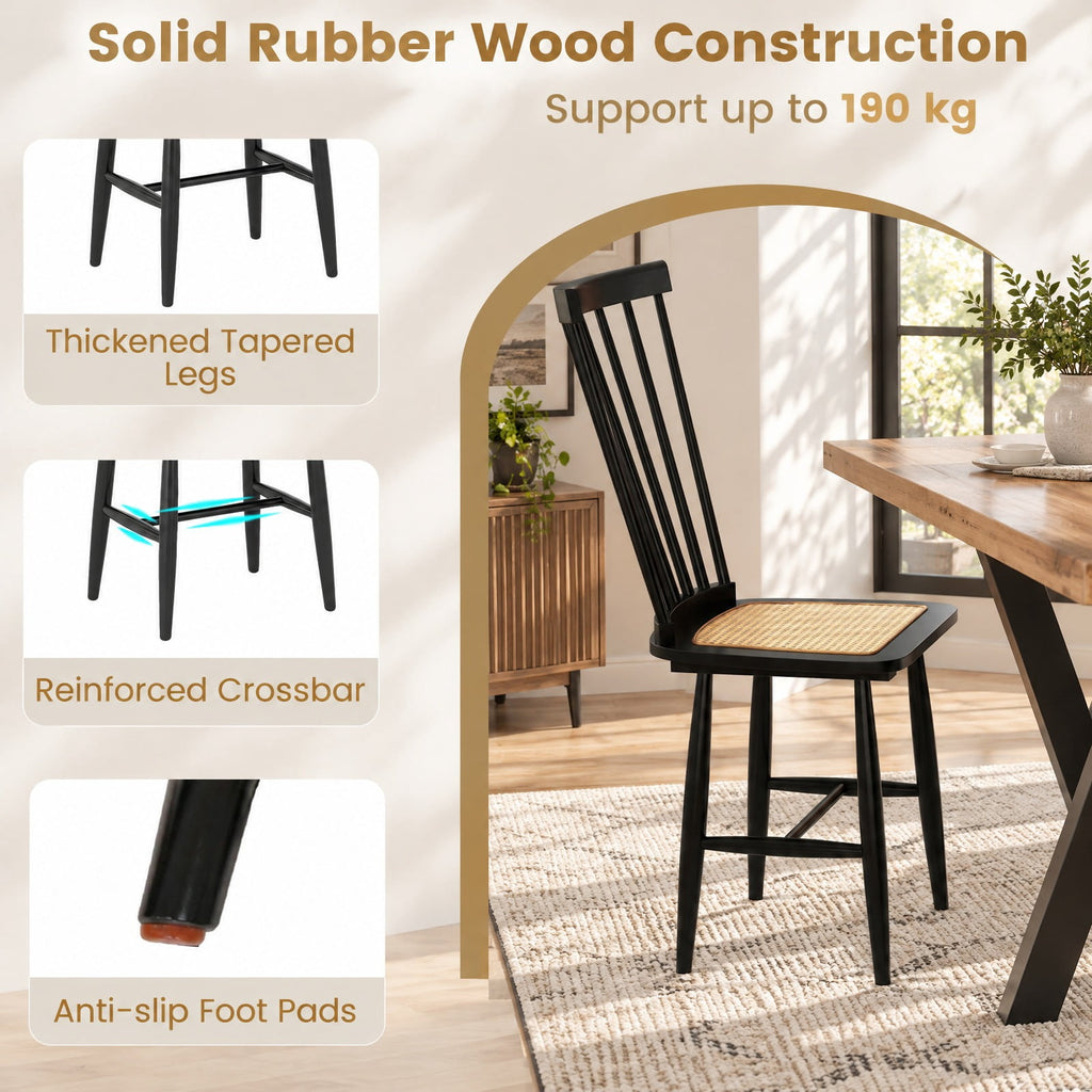 Airfind Farmhouse Solid Rubber Wood Dining Chairs Set of 2 with PE Rattan Seats, 420 lbs Capacity, Rubber Wood PE Rattan Frame, Black