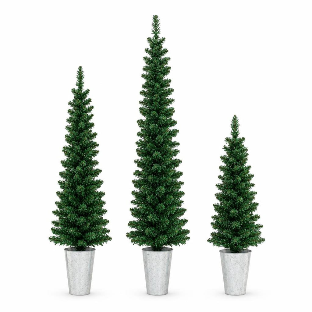 Airfind Set of 3 Pre-Lit Artificial Christmas Trees with 230 Warm White LED Lights, PVC Tree Height 3 ft Tree Width 10 Inch Frame, White