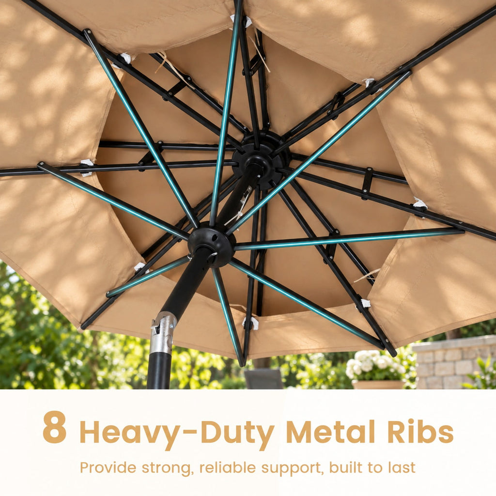 Airfind 10FT and 2-Tier Tiki Patio Umbrella with 8 Ribs, Polyester Fabric PE Metal External Frame, Brown