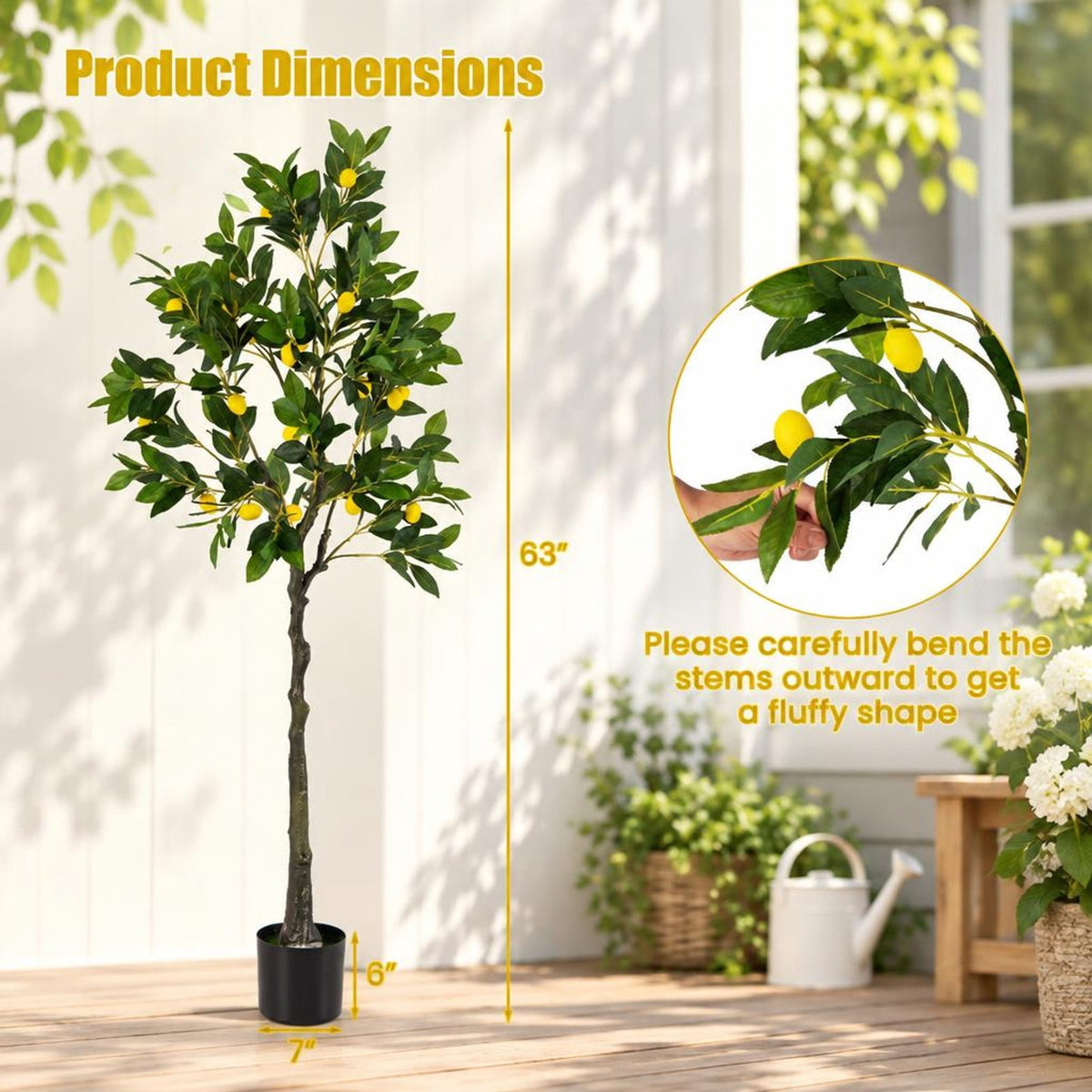 Airfind Artificial Lemon Tree 2.6/4/5.2 Feet Tall Fake Lemon Plant wuth Lemon Fruits-5.2 ft, PEVA PE PP Cement Foam Height: 32/48/63 Pot Frame