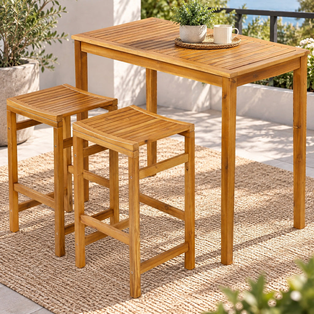 Airfind Rectangular Indoor and Outdoor Bar Height Table for Garden, 45 x 24 x 39.5Weight Footprint, TeakMaterial Acacia WoodOverall