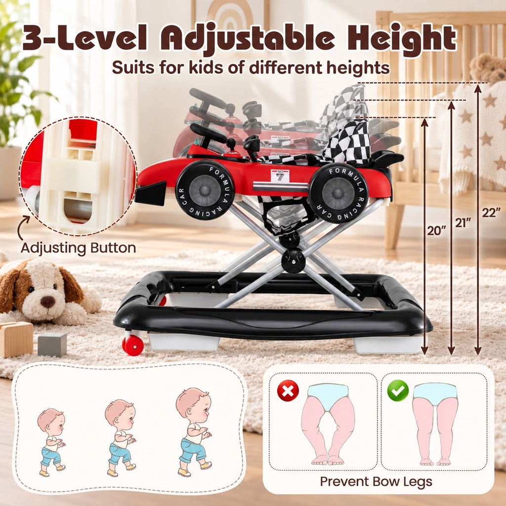 Airfind 4-in-1 Youth Push Walker Activity Center Height Adjustable featuring Music Box, 26.5 lbs Capacity, PP Metal Frame, for 6-18 Months, Red