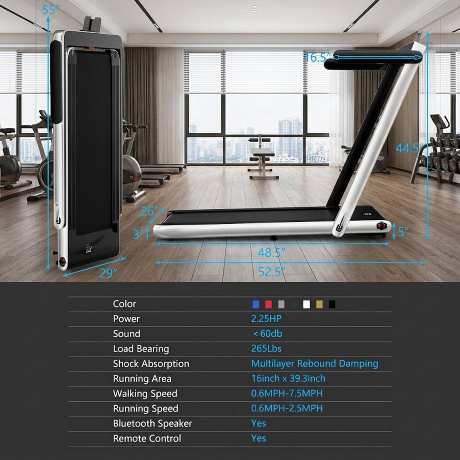 Airfind 2.25HP 2-in-1 Walk-to-Run Folding Treadmill with APP Sync Audio Console, Silver