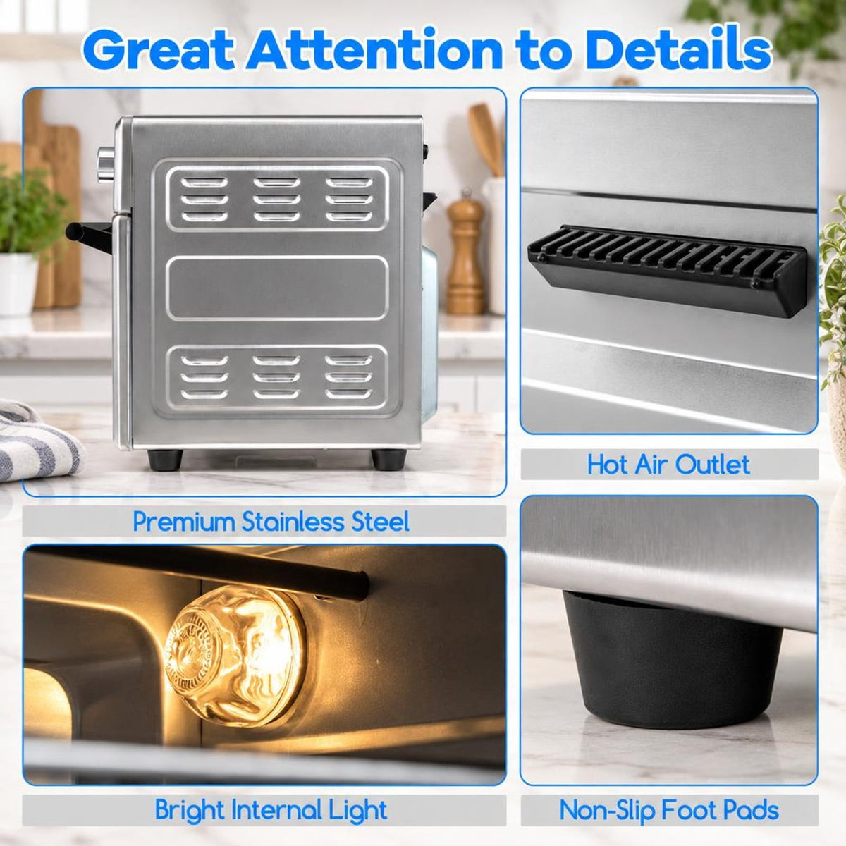 Airfind Stainless Steel Countertop Convection Oven with Bake, Stainless Steel Galvanized Metal Frame, 26 Qt/25 L Capacity, Silver