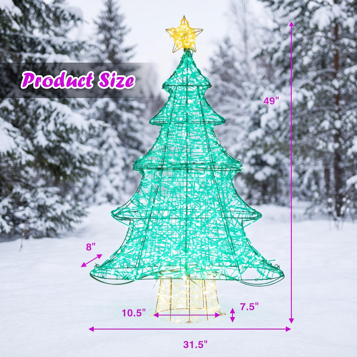 Airfind 4 Feet Lighted Artificial Christmas Tree with 520 LED Lights and Top Star, Metal Copper PVC Large Frame, Green and Yellow