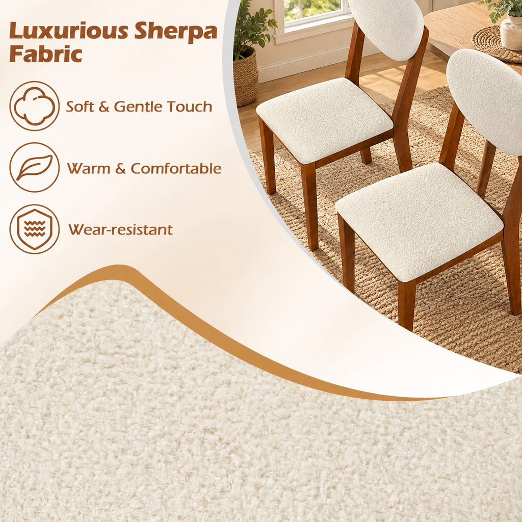 Airfind Sherpa Dining Chairs Set of 4 with Rubber Wood Legs for Dining Room, 400 lbs Capacity, Faux Sherpa Fabric Rubber Wood Frame, Walnut