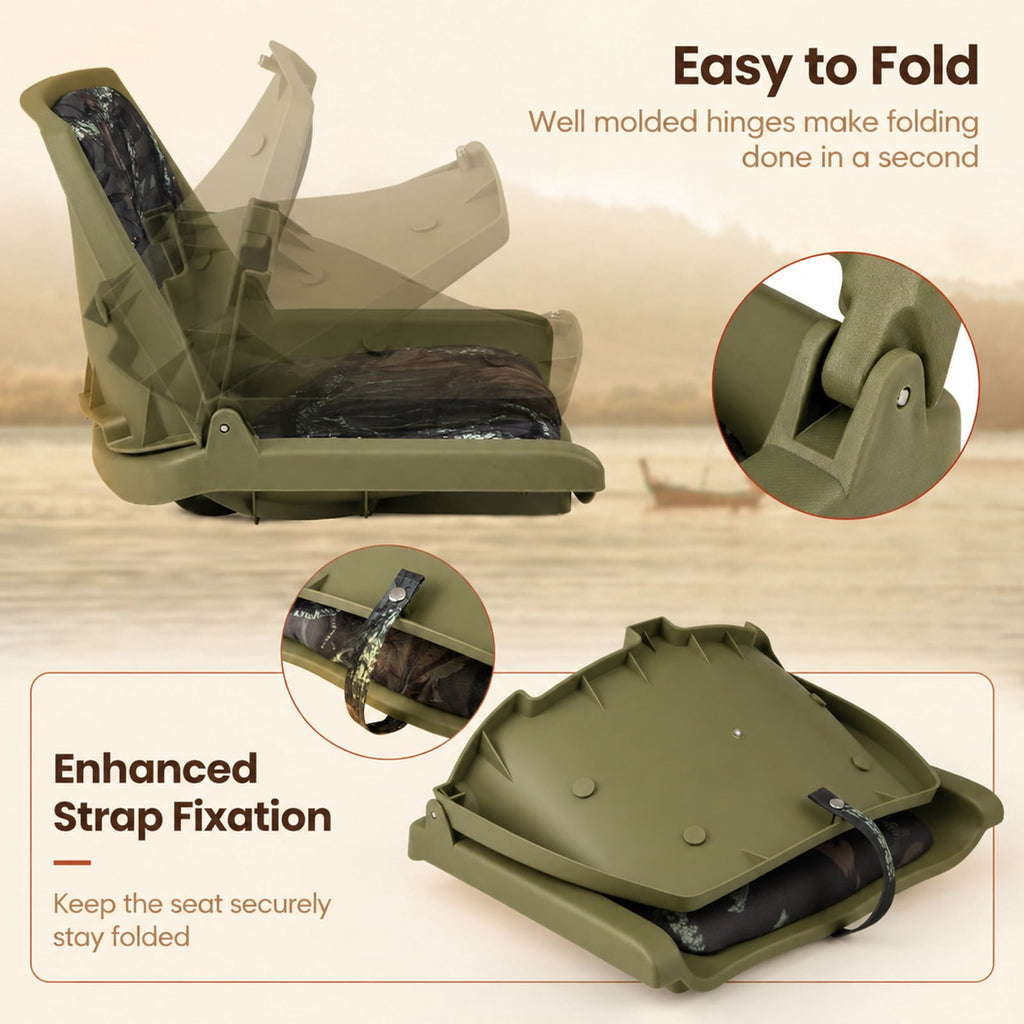 Airfind Folding Low Back Boat Seat with Marine Grade PVC and Sturdy PP Frame for Fishing Boats Pontoons and Marine Cabin Seating, Green