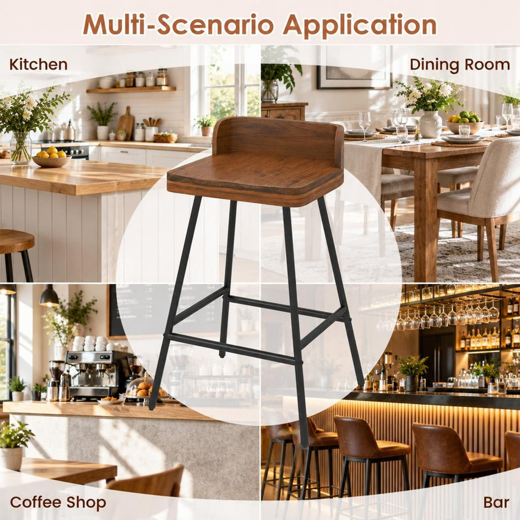 Airfind 24 Inch Industrial Rubber Wood Bar Stool with Low Back Metal Legs and Footrest, 330 Lbs Capacity, Rubber Wood Metal, Brown