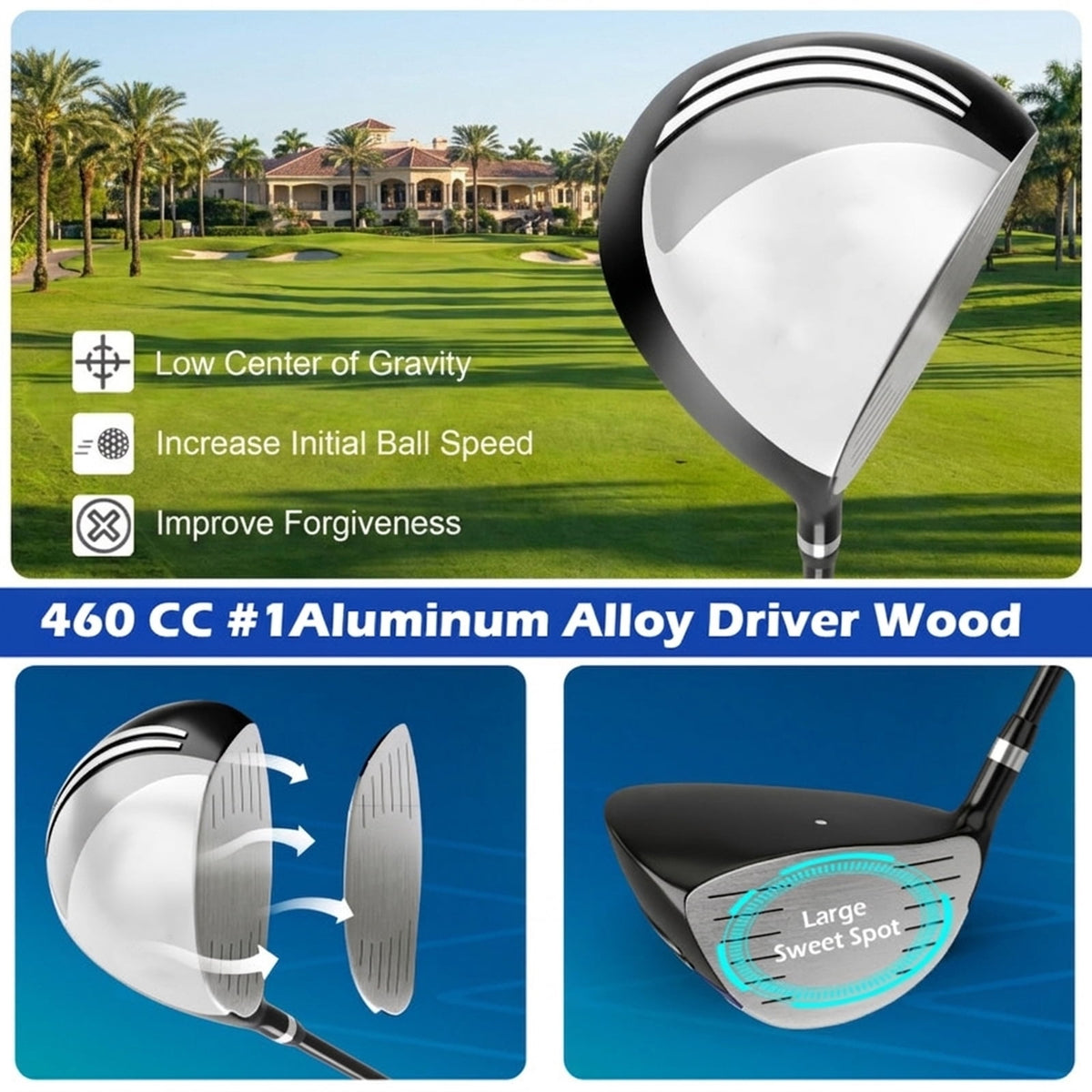 Airfind Mens Complete Golf Club Set with 9 Pieces Including Graphite Shafts and TPR Grips Plus 3 Headcovers and Expanded Sweet Spot Irons as a Full Golf Club Set, Gray