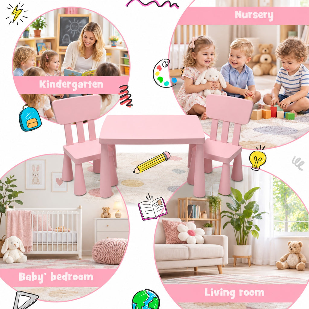 Airfind 3 Pieces Toddler Multi Activity Play Dining Study Kids Table and Chair Set, 110 lbs Capacity, PP Frame, 30 Inch x 21 Inch x 19 Inch Footprint, Pink
