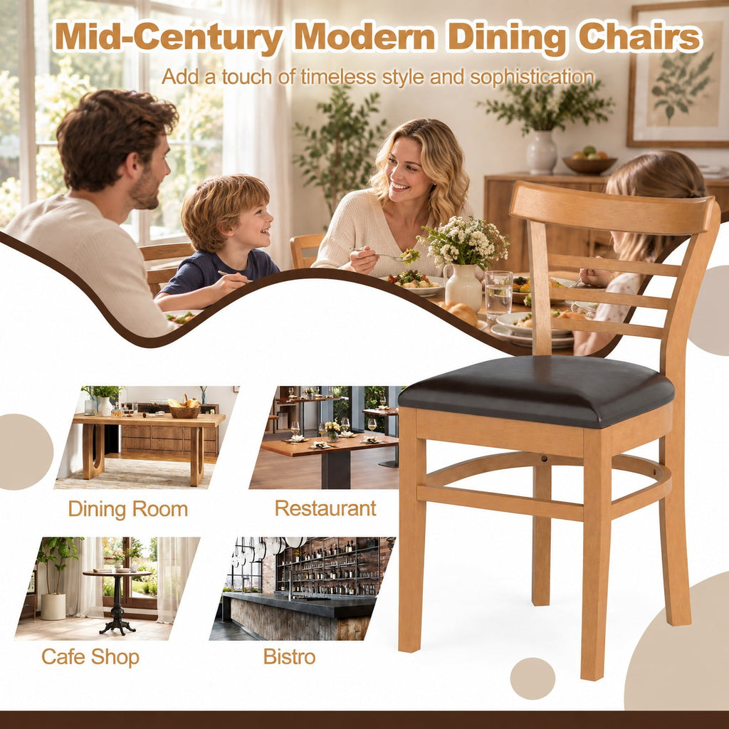 Airfind Set of 2 Wooden Dining Chair with Rubber Wood Legs for Restaurant, Chair 400 lbs Capacity, Rubber Wood PU Leather Sponge Frame, Brown