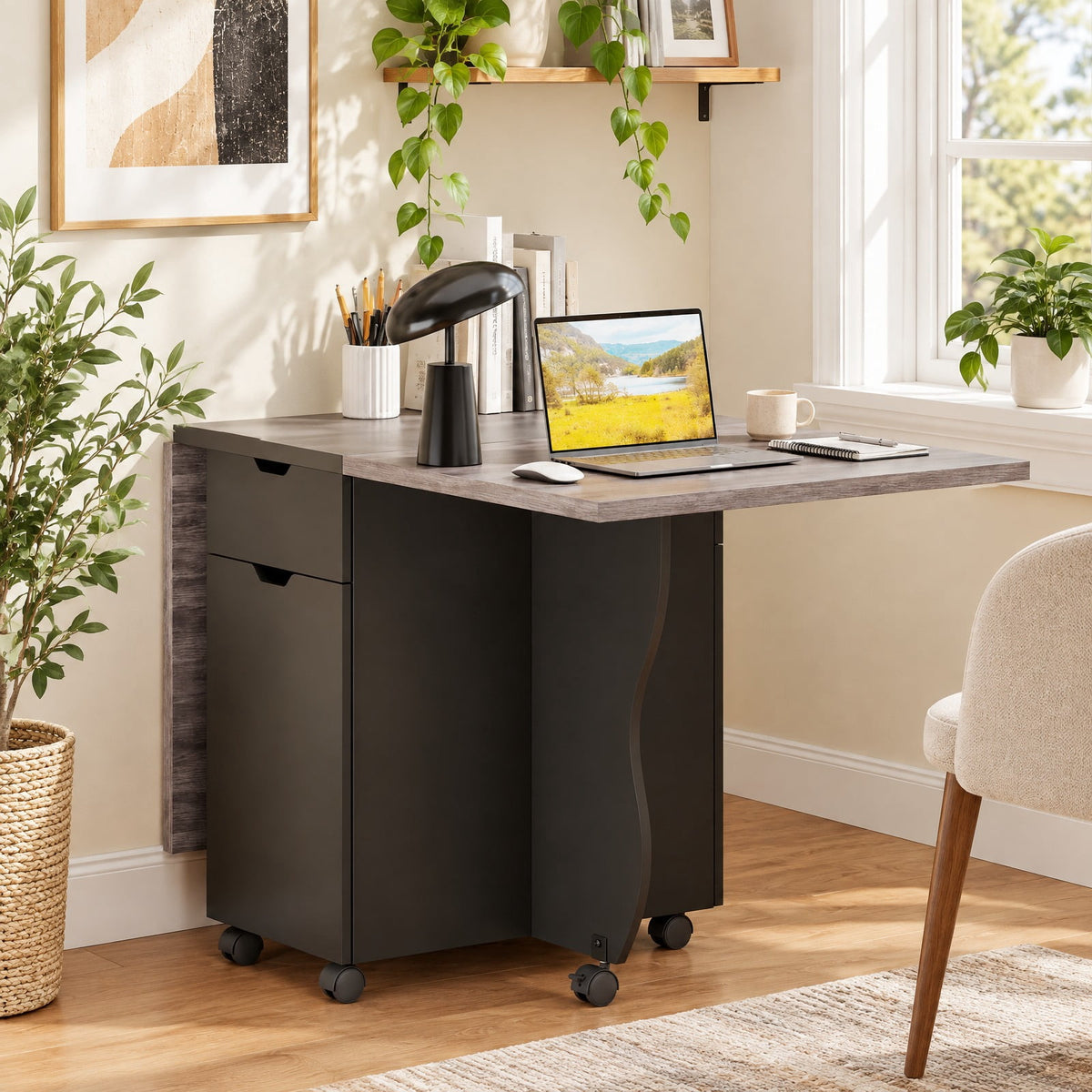 Airfind Folding Dining Table 3-in-1 Space-Saving Drop Leaf Kitchen Table with Lockable Wheels, 60 kg Capacity, 63.2 x 27.6 x 29.5 Footprint
