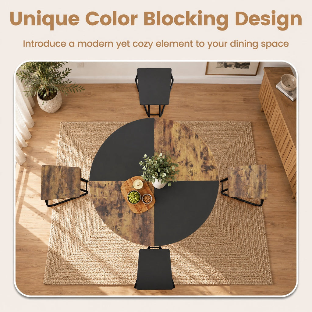 Airfind 5-Piece Dining Set for 4 47 Inch Round Kitchen Table and 4 Stools, MDF Metal Frame, Brown, Table Size 47in x 30in