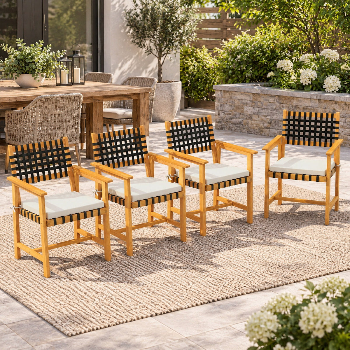 Airfind Outdoor Wooden Dining Chair Set of 2 with Armrests and Curved Back, Chair 400 lbs Capacity, 23 x 22.5 x 34 Footprint, White