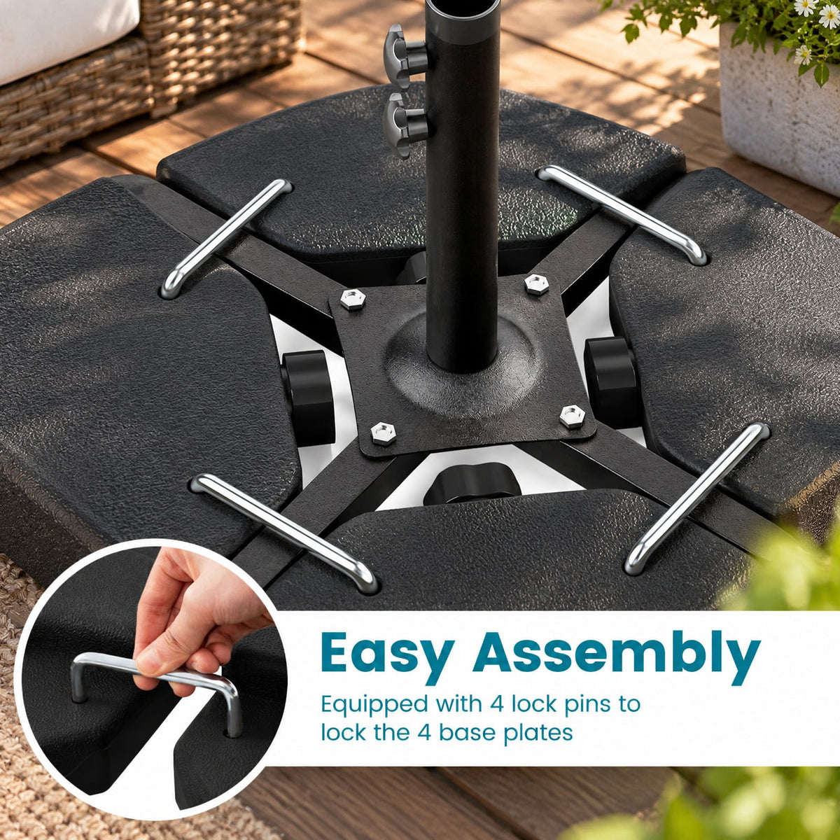 Airfind 20 Inch Patio Offset Water Filled Plate Umbrella Base Sand, HDPE Frame, Black, Product size 20 x 20 x 3(L x W x H) F