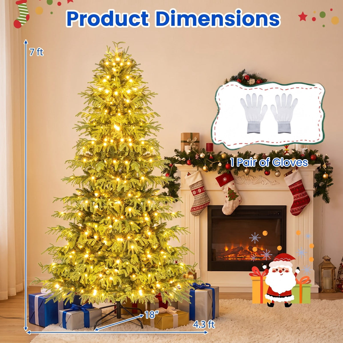 Airfind Artificial Christmas Tree with LED Lights and PVC Mixed Branch Tips-7, TPE PVC Metal Tree Height 6/7/8 ft Tree Width 3.9/4.3/4.7 ft Frame