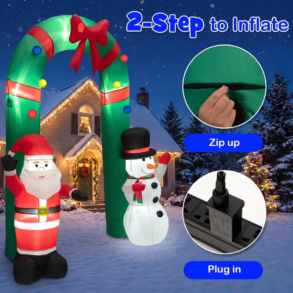 Airfind 8 Feet Christmas Inflatable Archway with Santa Claus and Snowman, Polyester fabric Frame, 6.7ft x 2.7ft x 8ft Footprint