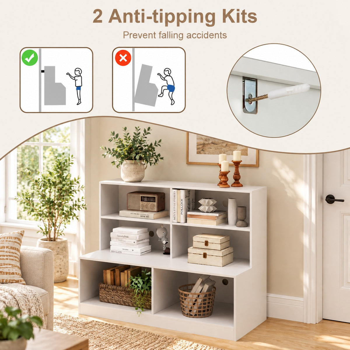 Airfind Entryway Shoe Cabinet with 2 Anti-tipping Kits, 110 lbs Capacity, MDF Frame, 47 x 19.5 x 35.5 Depth of Top Shelf 10 Footprint, White