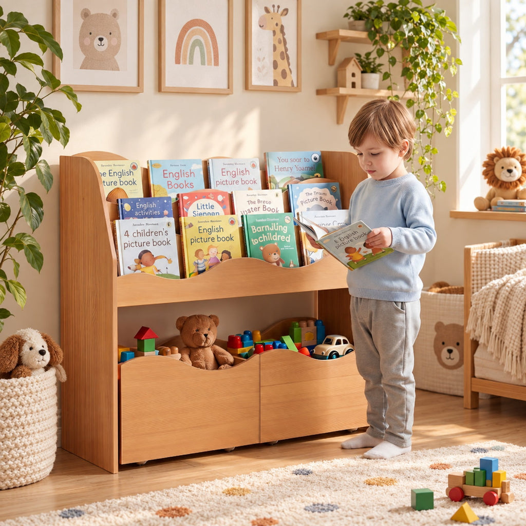 Airfind Kids Toy Wooden Storage Organizer with 2 Rolling Drawers for Kids Room, 11 lbs Capacity, Engineered Wood Frame, Natural