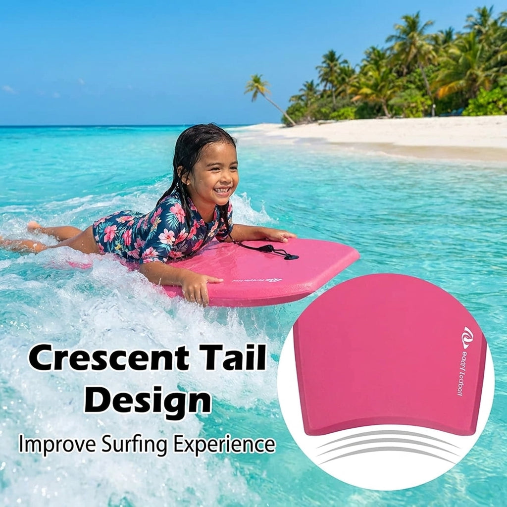 Airfind 33 Inch IXPE Bodyboard for Kids ¡ª Cool-Touch Deck, EPS Core, HDPE Slick Bottom, Crescent Tail, Coiled Wrist Leash Included (Pink)