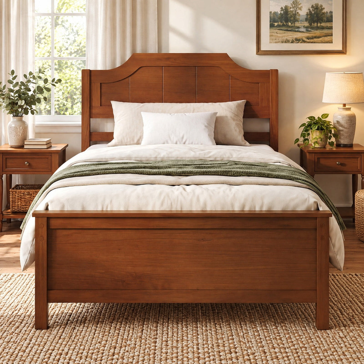 Airfind Multiple Size Solid Wood Platform Bed Frame with Headboard in Walnut, 350 lbs Capacity, 79.5 x 43 x 39 Bed Platform Footprint, Walnut