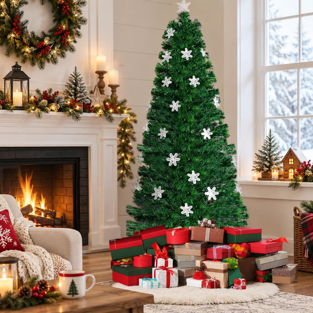 Airfind LED Optic Artificial Christmas Tree with Snowflakes-6 Feet, PVC Frame, 2.4 x 5 (Diameter x H) Height: 5 ft Weight: About 8 lbs Footprint
