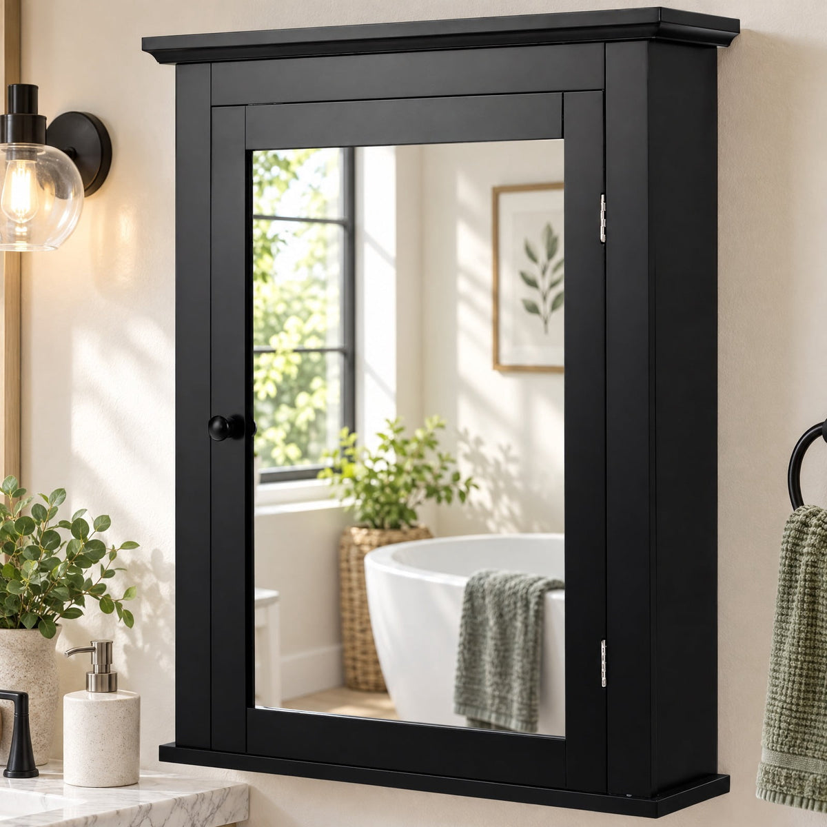 Airfind Wall Mounted Bathroom Mirror Cabinet with 5-level Height-adjustable Shelf, 11 lbs Capacity, MDF and glass Frame, 22 x 6 x 27.5 Footprint