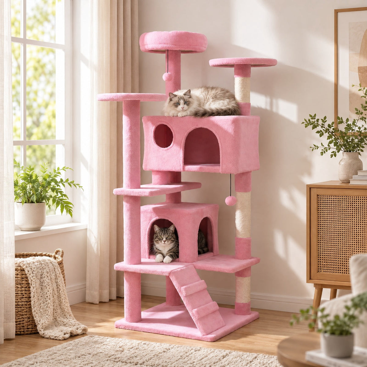 Airfind 52 Inch Tall Cat Tree Tower for Indoor Cats, 22 lbs Capacity, Engineered Wood Sponge Plush Fabric Sisal Frame, Dark Gray