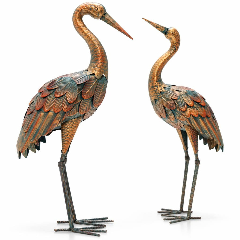 Airfind Set of 2 Crane Garden Statues Standing Metal Crane Sculptures Bird, Metal Frame, 2 standing lawn sculptures in total