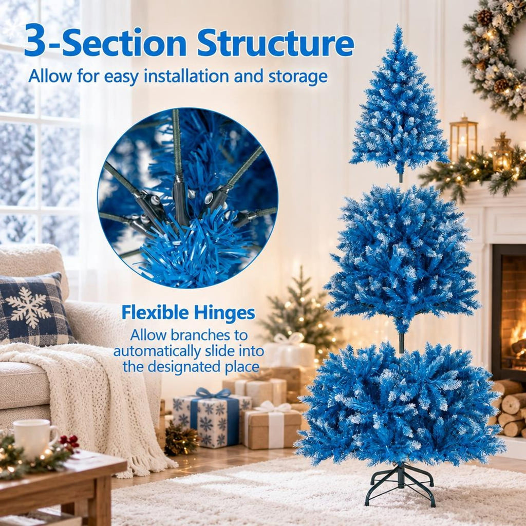 Airfind 6/7/8/9 FT Artificial Christmas Tree with 767 Snowy Branch Tips-6 FT, PVC Metal Frame, 3.1 x 6 ft Footprint, Blue