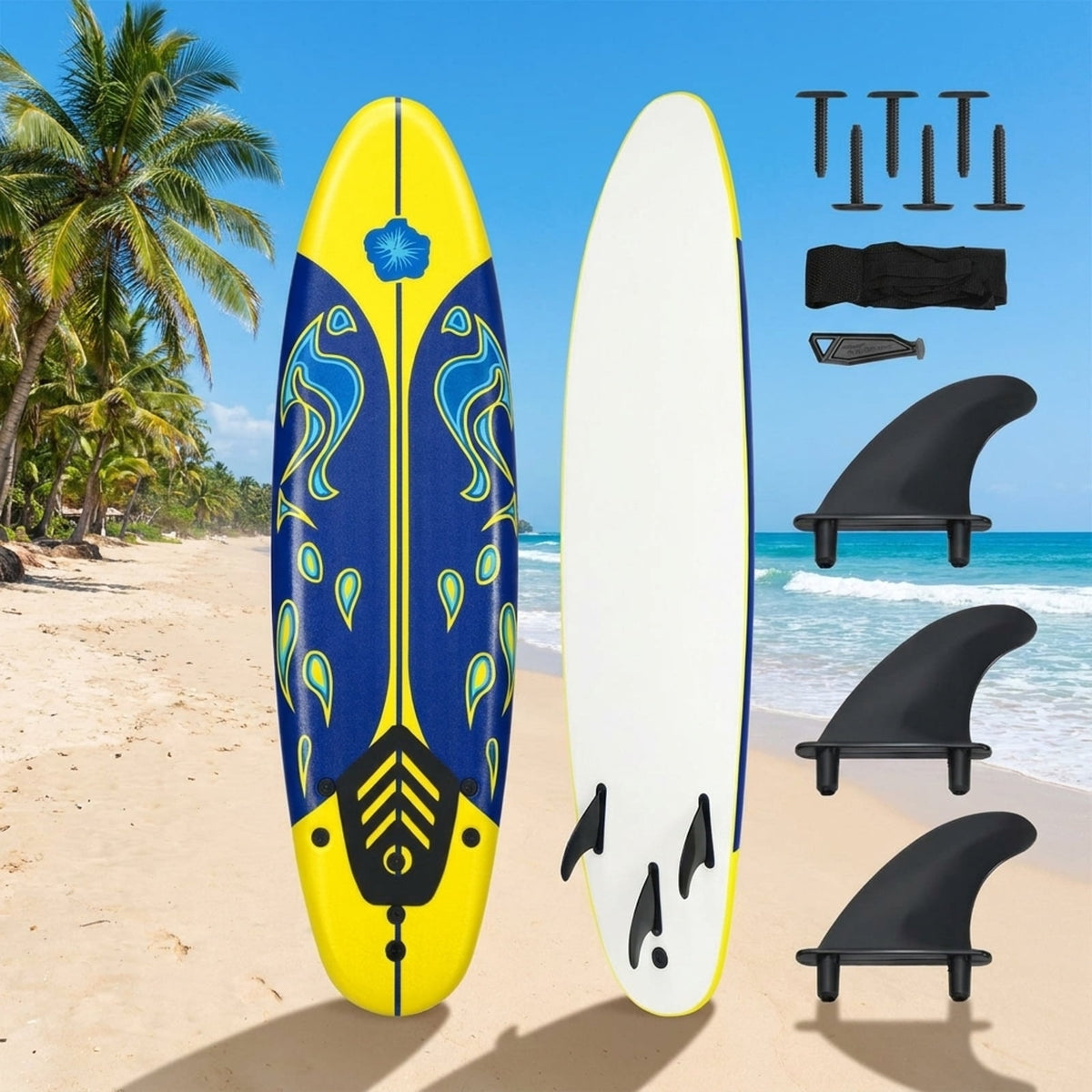 Airfind 6FT Foam Surfboard for Beginners, Adults Kids ¡ª 3 Detachable Thruster Fins, EPS Core, HDPE Slick Bottom, Leash Traction Pad Included (Yellow)