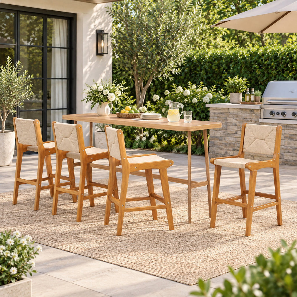 Airfind Set of 1 Outdoor Counter Height Bar Stool Woven Paper Rope Patio Barstool with Teak Wood Frame, 400 lbs Is Assembly Required: Yes Capacity
