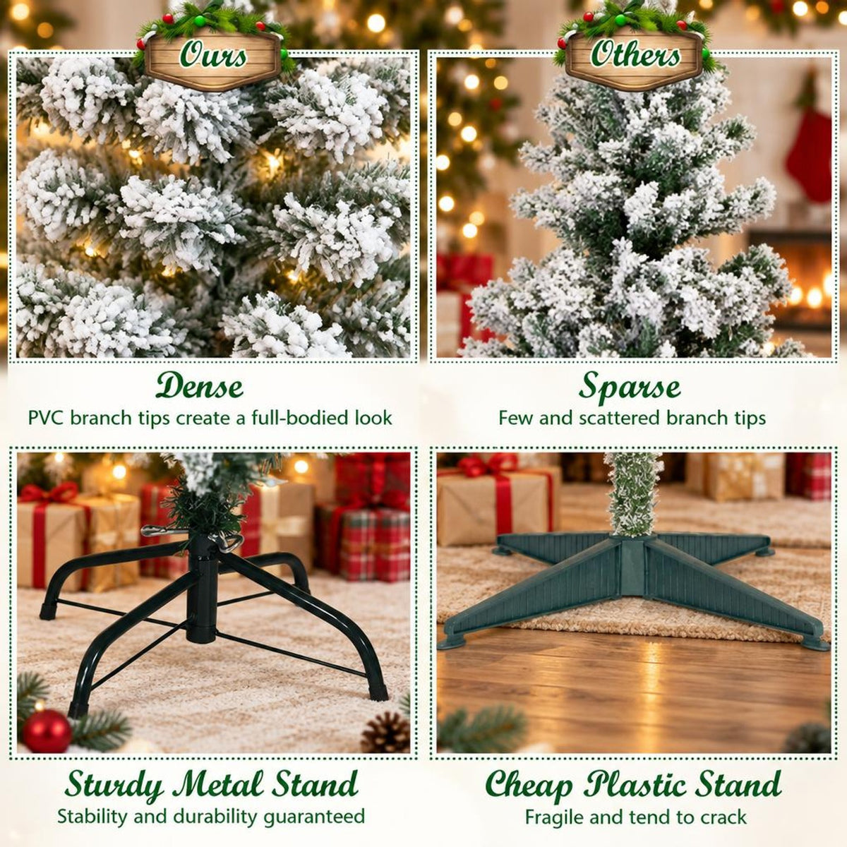 Airfind 4.5 Feet Pre-Lit Snow Flocked Pencil Christmas Tree with 150 LED Light, PVC metal Frame, Net weight 5.5 lbs Height: 4.5 ft Base: