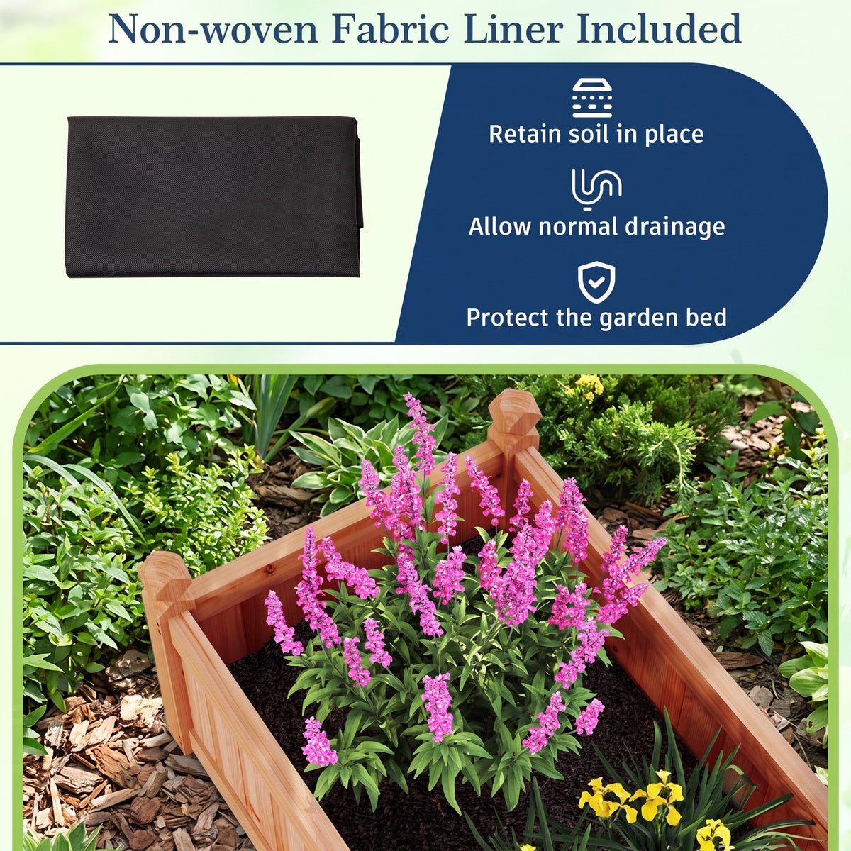 Airfind 91 x 24 x 16 Inch Divisible Planter Box with Corner Drainage and Non-woven Liner for Growing Vegetables, Fir Wood Frame, Brown